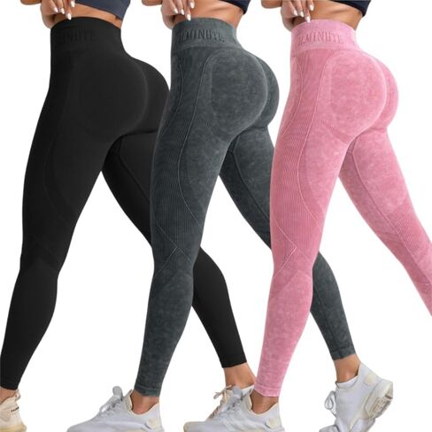 3 Pack Women's High Waisted Leggings Seamless Workout Gym Yoga Pants Tummy Control Smile Contour Activewear Tights in Saudi Arabia