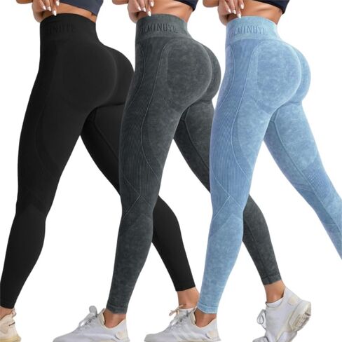 3 Pack Women's High Waisted Leggings Seamless Workout Gym Yoga Pants Tummy Control Smile Contour Activewear Tights in Saudi Arabia