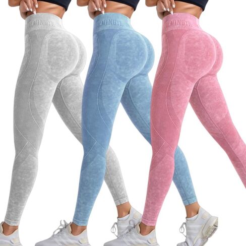 3 Pack Women's High Waisted Leggings Seamless Workout Gym Yoga Pants Tummy Control Smile Contour Activewear Tights in Saudi Arabia