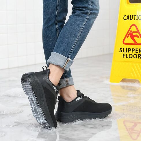 Black Non Slip Work Shoes for Women, Comfortable & Water Resistant Food Service Sneakers for Kitchen Restaurant Service - Zapatos Trabajo in Saudi Arabia