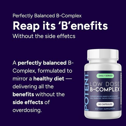 Low Dose B-Complex - 60 Capsules - Complete Daily Support - Well Tolerated, Easy to Swallow - Supports Energy & Wellness in Saudi Arabia