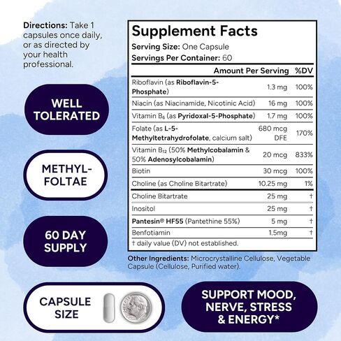 Low Dose B-Complex - 60 Capsules - Complete Daily Support - Well Tolerated, Easy to Swallow - Supports Energy & Wellness in Saudi Arabia
