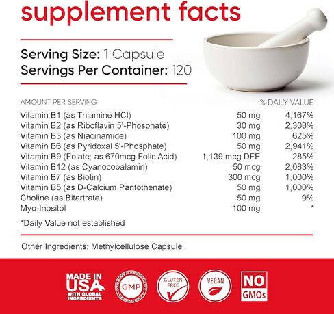 Mega B Complex Vitamin Supplement for Immune Support, Nerve Function & Normal Energy Metabolism, Contains Myo-Inositol & Choline for Antioxidant Support, 120 Vegan Capsules in Saudi Arabia