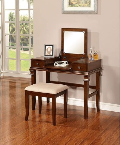 Brown Vanity Set Black Modern Contemporary MDF Wood Walnut Finish Mirror Included in Saudi Arabia