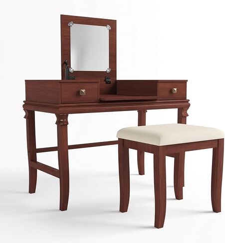 Brown Vanity Set Black Modern Contemporary MDF Wood Walnut Finish Mirror Included in Saudi Arabia