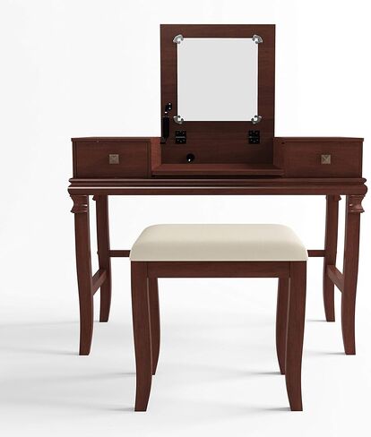 Brown Vanity Set Black Modern Contemporary MDF Wood Walnut Finish Mirror Included in Saudi Arabia