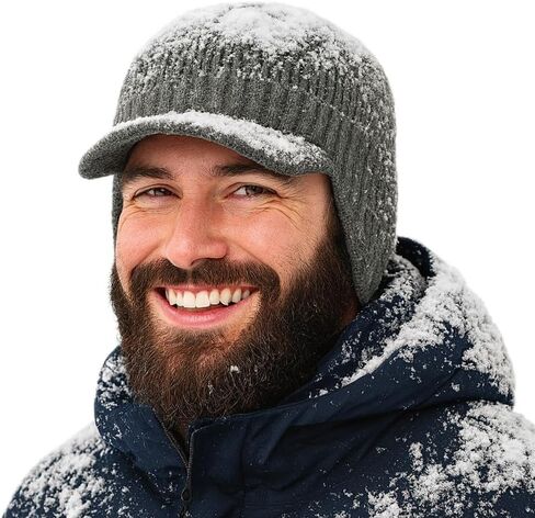 Plus Size M/L/XL/XXL Waterproof Merino Wool Beanie Hat with Brim Ear Flaps Fleece Lined Ski Cap for Cold Weather & Big Heads in Saudi Arabia
