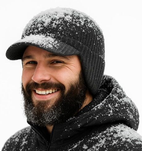 Plus Size M/L/XL/XXL Waterproof Merino Wool Beanie Hat with Brim Ear Flaps Fleece Lined Ski Cap for Cold Weather & Big Heads in Saudi Arabia