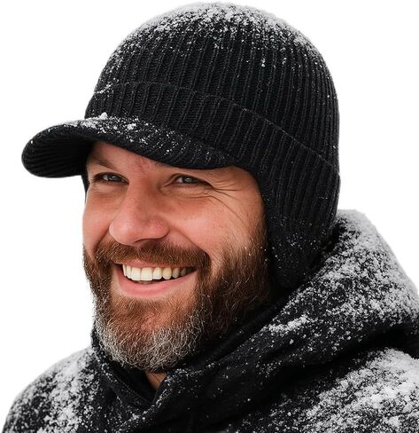 Plus Size M/L/XL/XXL Waterproof Merino Wool Beanie Hat with Brim Ear Flaps Fleece Lined Ski Cap for Cold Weather & Big Heads in Saudi Arabia