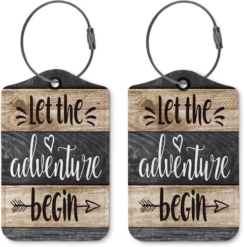 Let's Go Luggage Tags for Suitcases,Purple Positive 2 Pack Baggage Tag Label with Steel Loop,Handbag School Bag Backpack Traveling Accessories in Kuwait