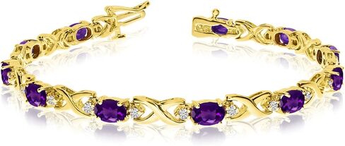 14k Yellow Gold Natural Amethyst And Diamond Tennis Bracelet in Saudi Arabia
