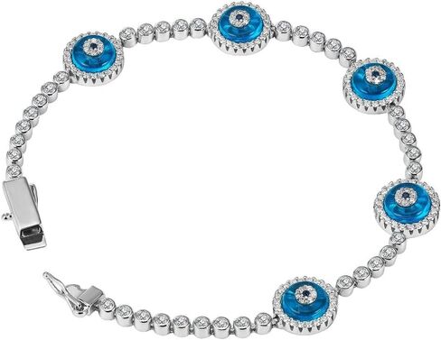 سوار تنس Ello Elli Moissanite Evil Eye للنساء - فضة استرليني 925 - أحجار مويسانيتي VVS ملونة D - نمط عين الشر - مشبك مع زر وإبزيم أمان - هدية مجوهرات فاخرة مع صندوق سوار أخضر أنيق ممتاز in Kuwait