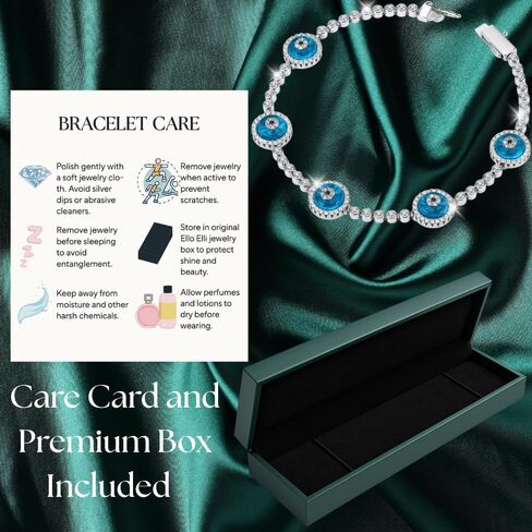 سوار تنس Ello Elli Moissanite Evil Eye للنساء - فضة استرليني 925 - أحجار مويسانيتي VVS ملونة D - نمط عين الشر - مشبك مع زر وإبزيم أمان - هدية مجوهرات فاخرة مع صندوق سوار أخضر أنيق ممتاز in Kuwait
