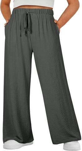 Eytino Womens Plus Size Pants Summer Elastic High Waist Drawstring Casual Loose Wide Leg Trousers Pants with Pockets(1X-5X) in Saudi Arabia
