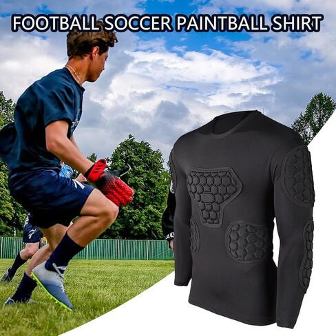 Padded Compression Shirt Football Long Sleeve Black Soccer Goalie Jersey Youth for Paintball Baseball Mens Shirts in Saudi Arabia