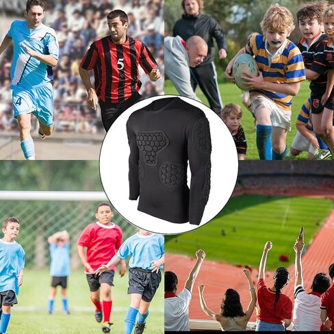 Padded Compression Shirt Football Long Sleeve Black Soccer Goalie Jersey Youth for Paintball Baseball Mens Shirts in Saudi Arabia