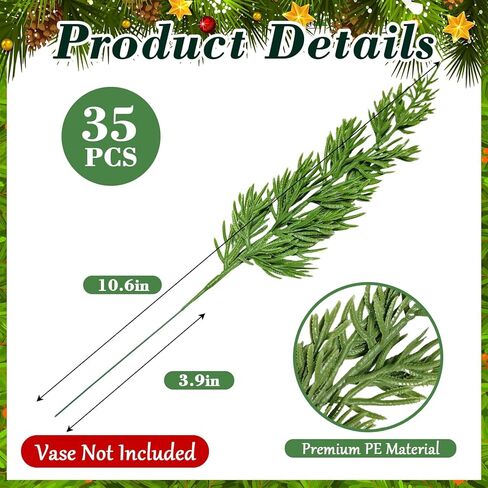 45 PCS Artificial Norfolk Pine Stems with Red Berries Decor, Christmas Greenery Branches for DIY Home, Office, Holiday Decor, Evergreen Cypress Plant for Indoor/Outdoor Floral Arrangements in Saudi Arabia