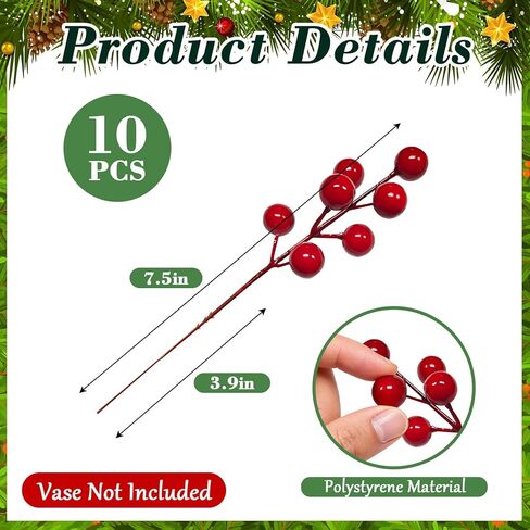45 PCS Artificial Norfolk Pine Stems with Red Berries Decor, Christmas Greenery Branches for DIY Home, Office, Holiday Decor, Evergreen Cypress Plant for Indoor/Outdoor Floral Arrangements in Saudi Arabia