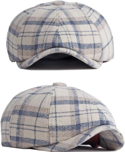 Unisex Checkered Newsboy Hats Purple Plaid Flat Cap Tweed 8 Panel Gatsby Cabbie Caps for Men Women Fall Winter in Saudi Arabia