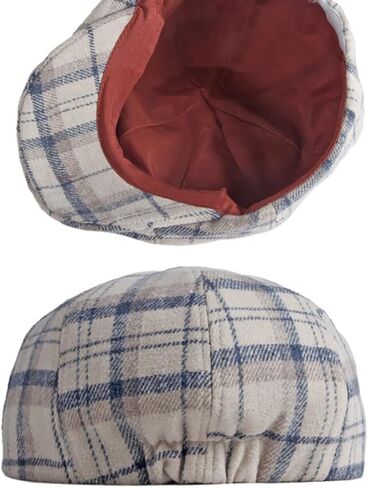 Unisex Checkered Newsboy Hats Purple Plaid Flat Cap Tweed 8 Panel Gatsby Cabbie Caps for Men Women Fall Winter in Saudi Arabia