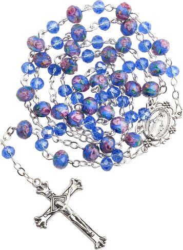 Pink Murano Glass and Crystal Rose Beads Catholic Rosary Necklace for Women with Virgin Mary PU Leather Bag in Saudi Arabia
