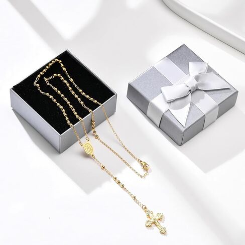 14k Yellow Gold Rosary Necklace With Box For Women And Men - Rosary Cross Pendant Necklace, Catholic Regious Rosary Prayer Necklace, Rosary Beads Catholic For Men And Women, Gift For Women And Men in Saudi Arabia