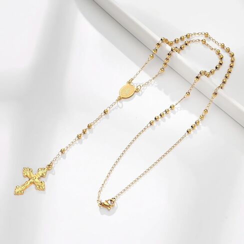 14k Yellow Gold Rosary Necklace With Box For Women And Men - Rosary Cross Pendant Necklace, Catholic Regious Rosary Prayer Necklace, Rosary Beads Catholic For Men And Women, Gift For Women And Men in Saudi Arabia