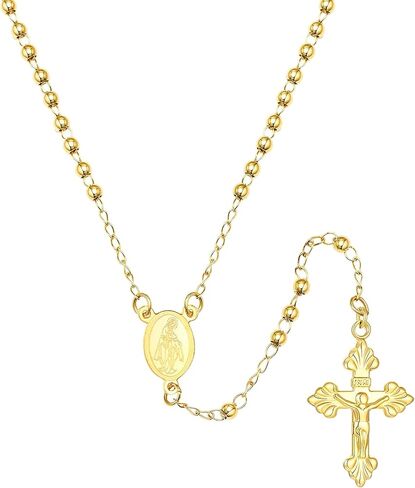 14k Yellow Gold Rosary Necklace With Box For Women And Men - Rosary Cross Pendant Necklace, Catholic Regious Rosary Prayer Necklace, Rosary Beads Catholic For Men And Women, Gift For Women And Men in Saudi Arabia