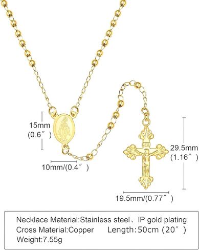 14k Yellow Gold Rosary Necklace With Box For Women And Men - Rosary Cross Pendant Necklace, Catholic Regious Rosary Prayer Necklace, Rosary Beads Catholic For Men And Women, Gift For Women And Men in Saudi Arabia