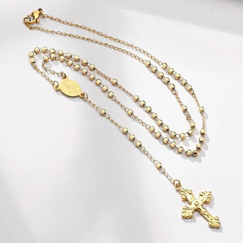 14k Yellow Gold Rosary Necklace With Box For Women And Men - Rosary Cross Pendant Necklace, Catholic Regious Rosary Prayer Necklace, Rosary Beads Catholic For Men And Women, Gift For Women And Men in Saudi Arabia