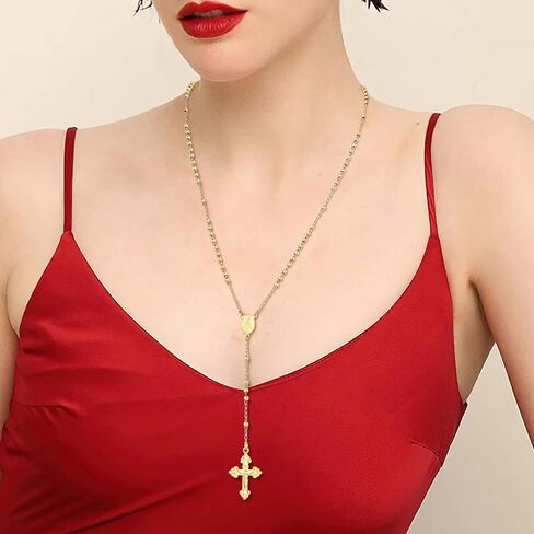 14k Yellow Gold Rosary Necklace With Box For Women And Men - Rosary Cross Pendant Necklace, Catholic Regious Rosary Prayer Necklace, Rosary Beads Catholic For Men And Women, Gift For Women And Men in Saudi Arabia