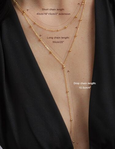 Magitaco Lariat Necklace for Women, 18K Gold Plated/Silver Color Dainty Long Necklaces for Women Layered Y-Necklace, Drop Beaded Sequined Chain for V-Neck, Elegant Wedding Guest Jewelry in Saudi Arabia