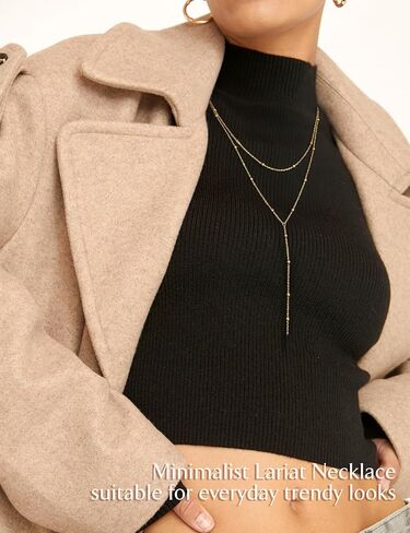 Magitaco Lariat Necklace for Women, 18K Gold Plated/Silver Color Dainty Long Necklaces for Women Layered Y-Necklace, Drop Beaded Sequined Chain for V-Neck, Elegant Wedding Guest Jewelry in Saudi Arabia