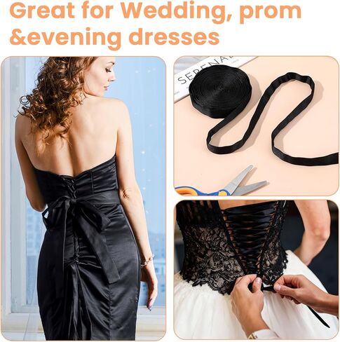3Pcs Adjustable Satin Corset Back Kit, Lace Up Corsets Kit, Zipper To Corset Lace Up Conversion, Zipper Extender For Tight Dress Prom Dress(Black) in Saudi Arabia