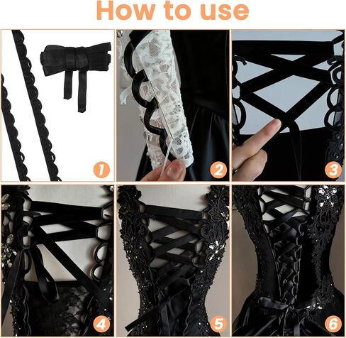 3Pcs Adjustable Satin Corset Back Kit, Lace Up Corsets Kit, Zipper To Corset Lace Up Conversion, Zipper Extender For Tight Dress Prom Dress(Black) in Saudi Arabia