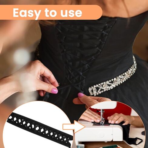 3Pcs Adjustable Satin Corset Back Kit, Lace Up Corsets Kit, Zipper To Corset Lace Up Conversion, Zipper Extender For Tight Dress Prom Dress(Black) in Saudi Arabia