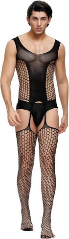 ohmydear Mens Bodysuit Fishnet Bodystocking One Piece Suspender Pantyhose Mens Sexy Underwear Sexy Lingerie for Men Plus Size in Saudi Arabia