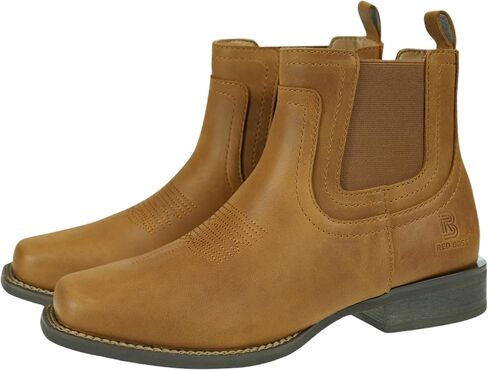 REDBOSS Mens Cowboy Boots - Square Toe 6'' Western Chelsea Ankle Leather Boots, Slip-on Chukka Casual/Dress/Work Classic Comfort Low Heel/Chic Mid-Calf Boot in Saudi Arabia