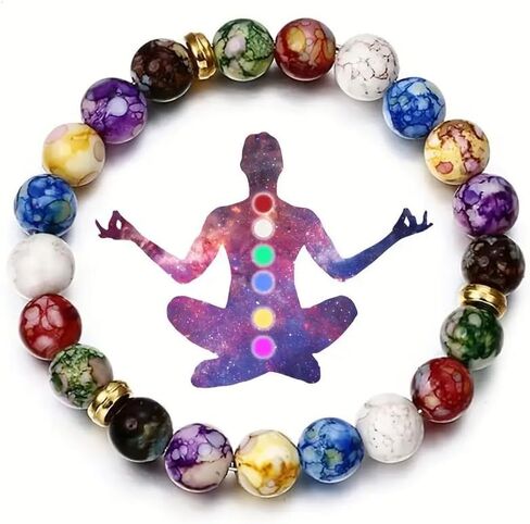 7 Chakra Reiki Bracelets for Women Rainbow Resin Beads Bracelet Natural Stone Yoga Beaded Chakras Bracelet Jewelry Gifts in Saudi Arabia