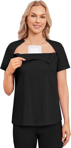 Deyeek Chemo Shirts for Port Access Women with 2 Hidden Side Zippers Post Surgery Short Sleeve Tear Away Adaptive Top Tees in Saudi Arabia