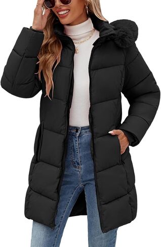 Women's Winter Warm Puffer Coat Thicken Parka Jacket with Removable Fur Hood, Waterproof Windproof Snow Outerwear in Saudi Arabia