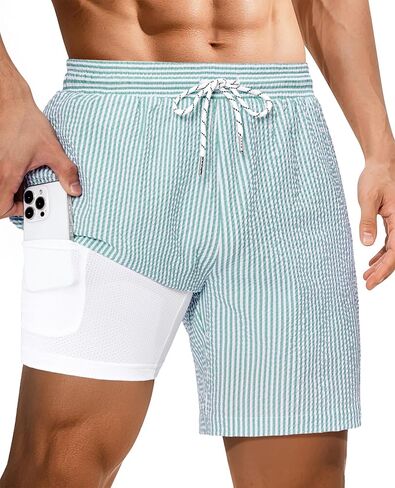 7inch Mens Swim Trunks: with Compression Liner Pockets Drawstring Quick Dry Stretch Lined Funny Beach Swimming Pool in Saudi Arabia