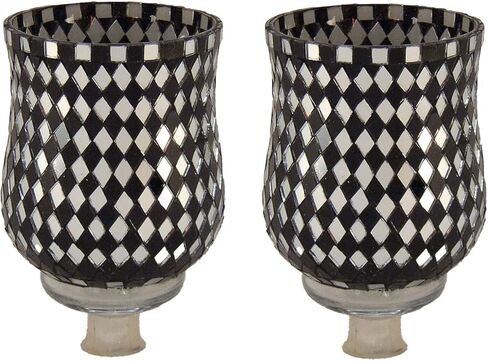 حامل شموع Peg Votive من الزجاج الأسود الفسيفسائي وقطع على شكل مرآة ماسية على قاعدة زجاجية شفافة، مجموعة من قطعتين in Saudi Arabia