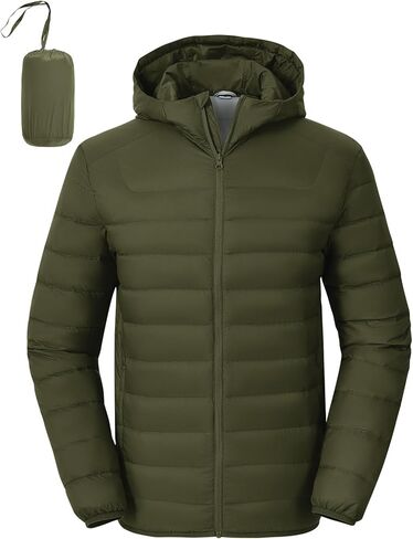 Rdruko Men's Down Puffer Jacket with Hood Packable Lightweight Puffy Hooded Winter Coat Light Thin Insulated Jacket in Kuwait