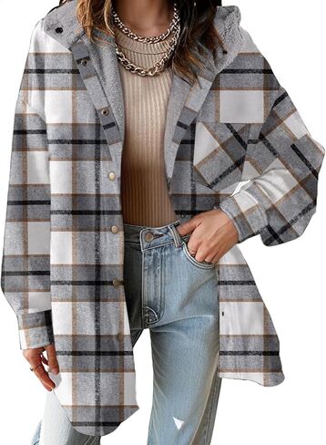 Dokotoo Women's Flannel Hooded Plaid 2024 Shacket Thick Coat Winter Coat for Warmth Button down Warm and Fuzzy Fleece Jacket in Saudi Arabia