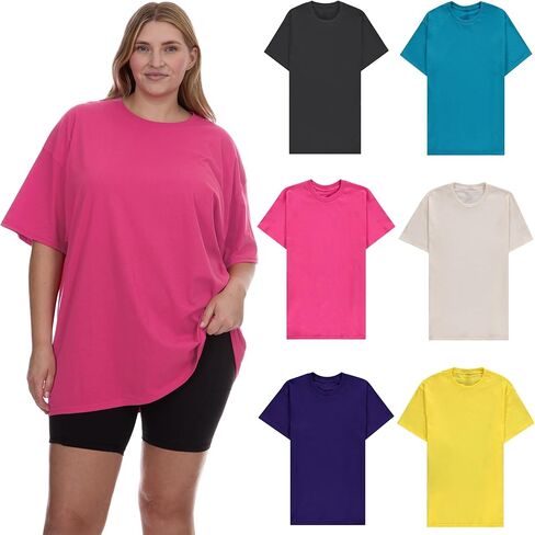 BILLIONHATS 6 Pack Womens Oversized T-Shirts, Crew Neck Short Sleeve Baggy Loose Tops Oversize Tees Color Assorted in Saudi Arabia