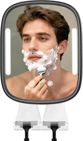 مرآة دش ساخنة بدون ضباب للحلاقة مع ضوء، بطارية قابلة لإعادة الشحن، خطاف لاصق قابل للفصل وحامل ماكينة حلاقة، مرآة مضادة للضباب مقاومة للماء بدون حفر، هدية للرجال (أبيض) in Kuwait