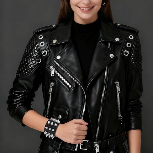 2 Pcs Studded Bracelet Gothic Punk Rock Spiked Bracelets Exaggerated Black Leather Rivet Wristband Adjustable Wrap Wide Strap Button Metal Wristband for Halloween Party Decor Men Women in Kuwait