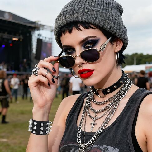 2 Pcs Studded Bracelet Gothic Punk Rock Spiked Bracelets Exaggerated Black Leather Rivet Wristband Adjustable Wrap Wide Strap Button Metal Wristband for Halloween Party Decor Men Women in Kuwait