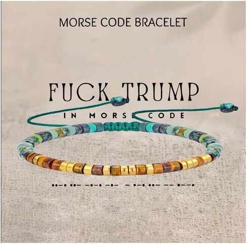 LIU JUN Fck Trump Morse Code Bracelet For Women, Adjustable Natural Tiger Eye African Turquoise Anti Trump Bead Wrap Bracelets With Hidden Message Stackable Funny Gift Jewelry in Saudi Arabia